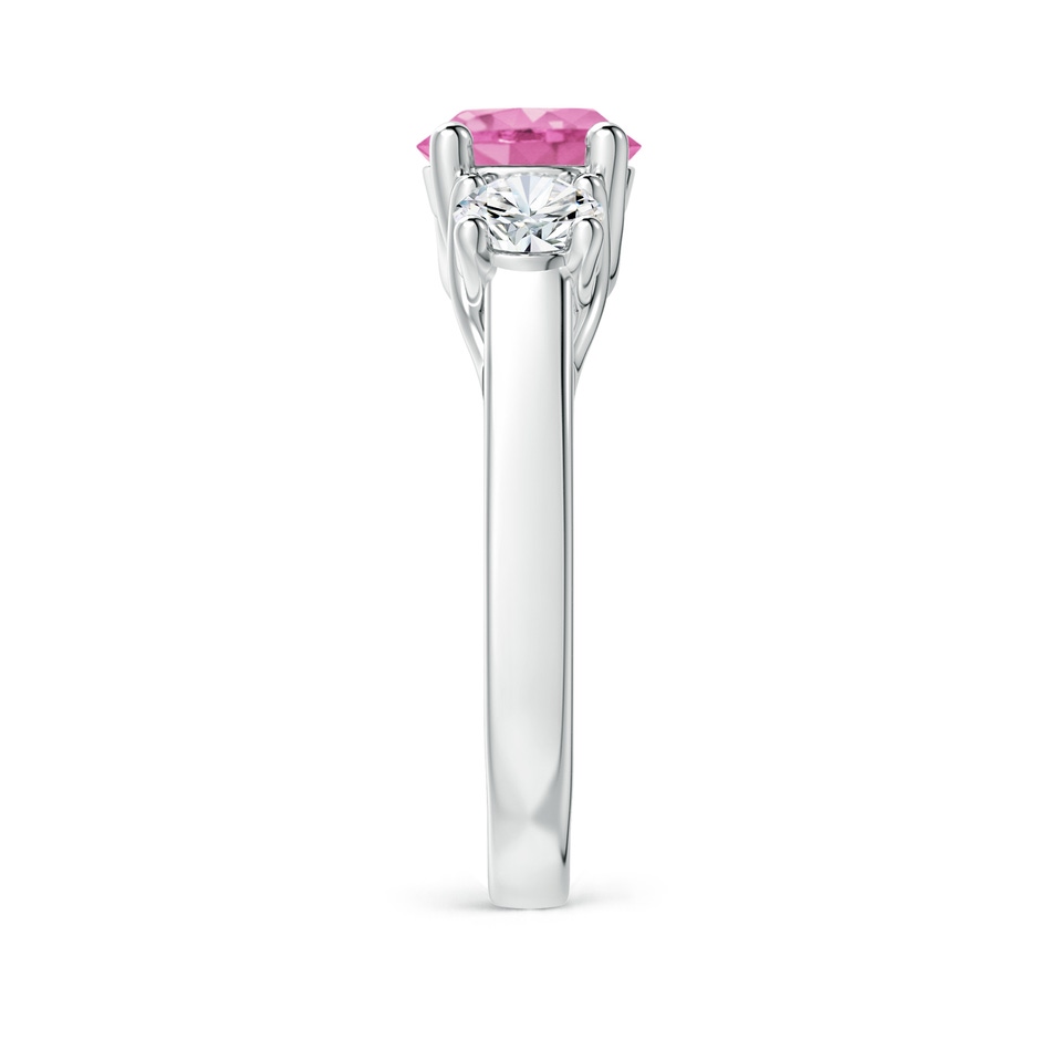 7mm AA Classic Round Pink Sapphire and Diamond Three Stone Ring in White Gold side 2