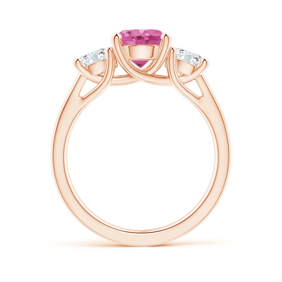 7mm AAA Classic Round Pink Sapphire and Diamond Three Stone Ring in Rose Gold side 1