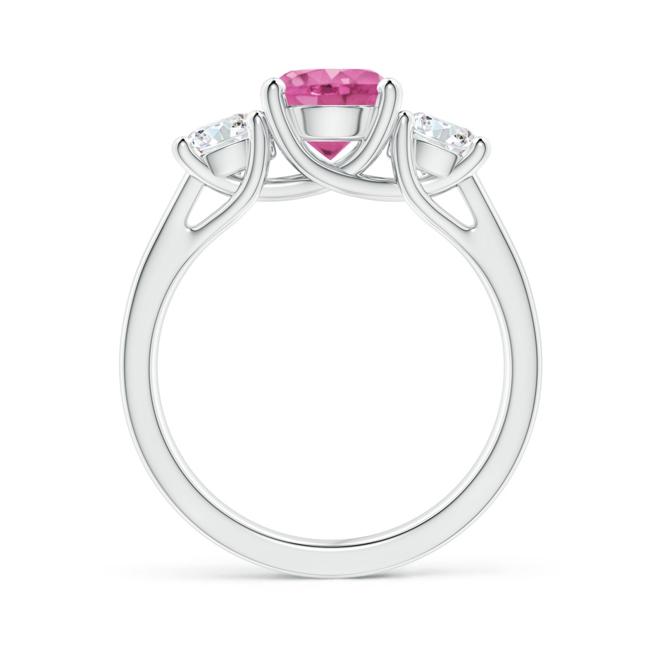 7mm AAA Classic Round Pink Sapphire and Diamond Three Stone Ring in White Gold side 1