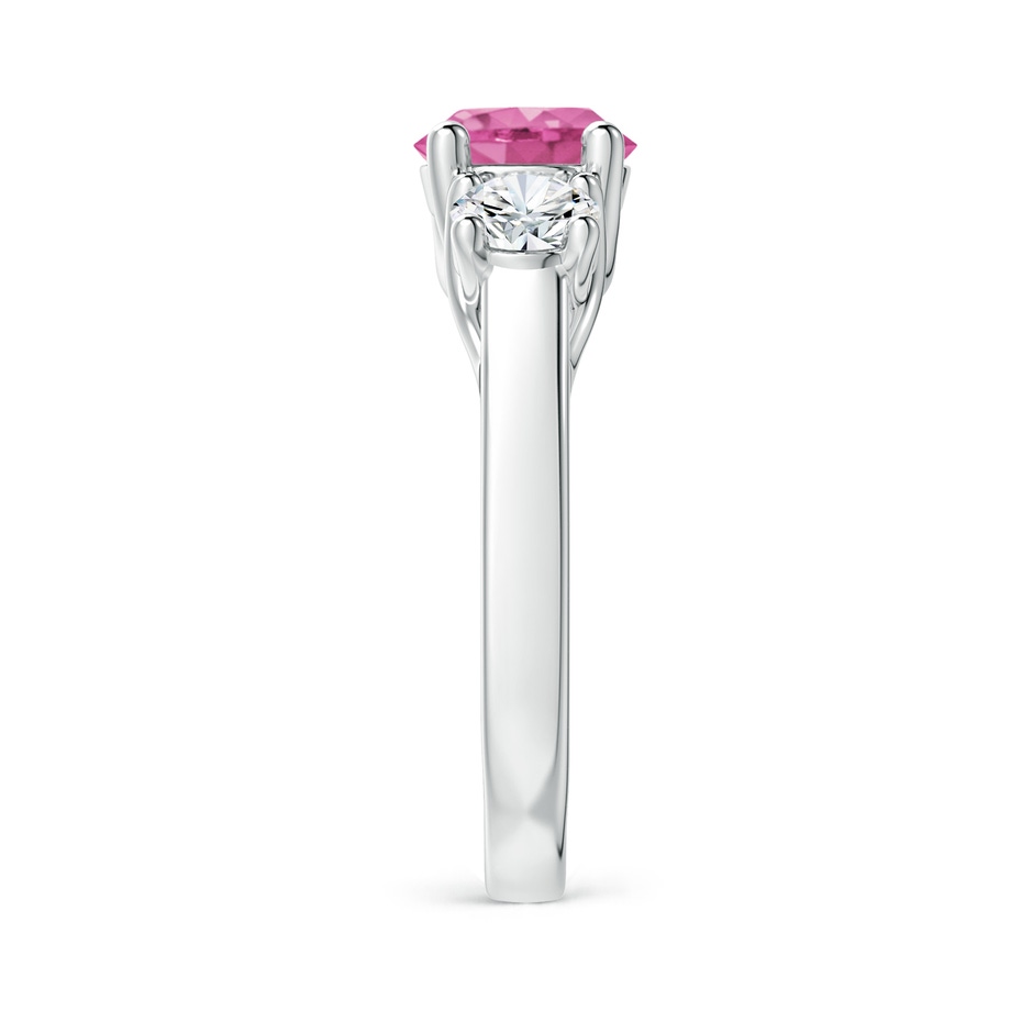 7mm AAA Classic Round Pink Sapphire and Diamond Three Stone Ring in White Gold side 2