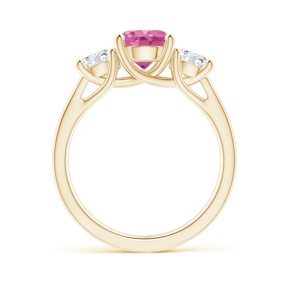 7mm AAA Classic Round Pink Sapphire and Diamond Three Stone Ring in Yellow Gold side 1