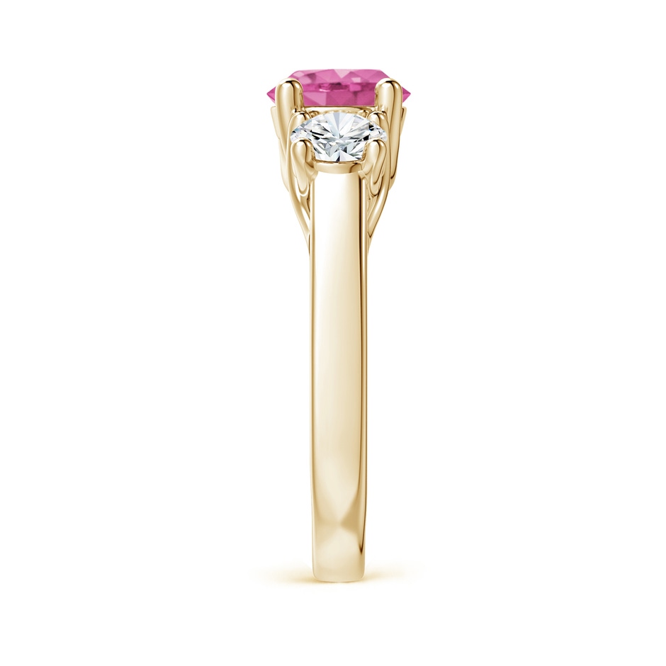 7mm AAA Classic Round Pink Sapphire and Diamond Three Stone Ring in Yellow Gold side 2