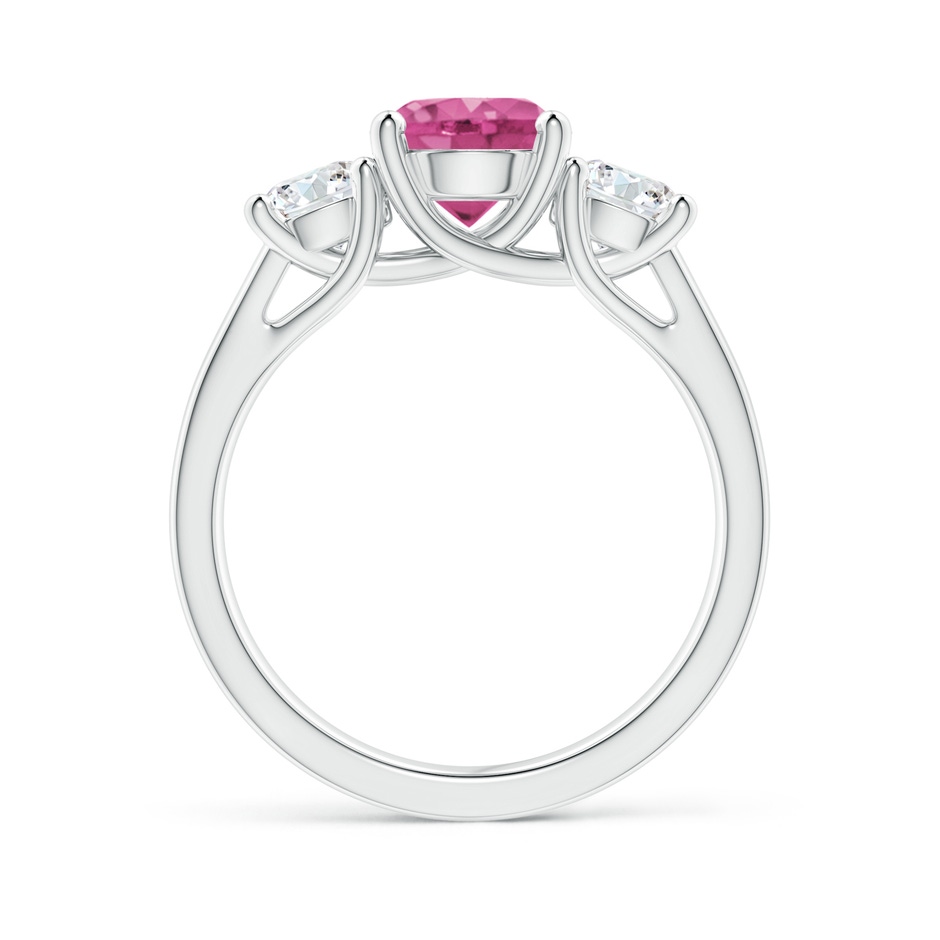 7mm AAAA Classic Round Pink Sapphire and Diamond Three Stone Ring in P950 Platinum side 1