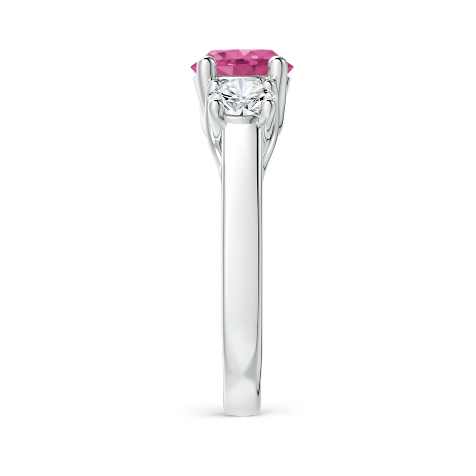 7mm AAAA Classic Round Pink Sapphire and Diamond Three Stone Ring in S999 Silver side 2