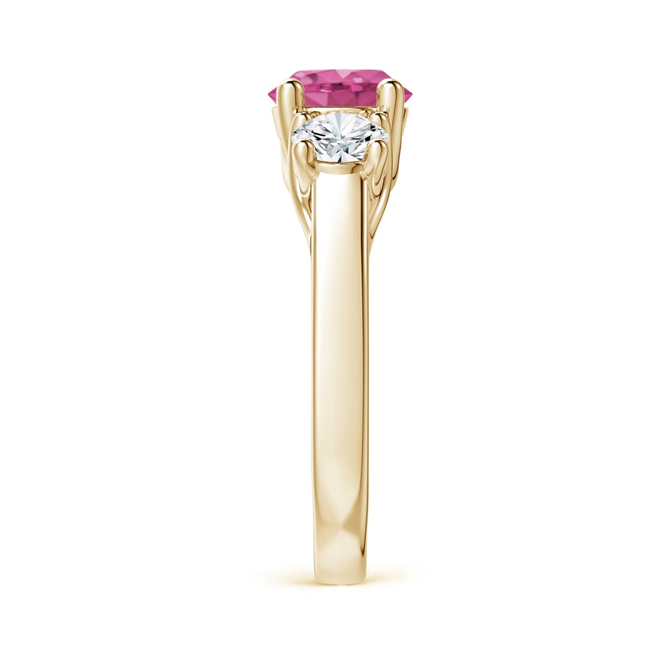 7mm AAAA Classic Round Pink Sapphire and Diamond Three Stone Ring in Yellow Gold side 2