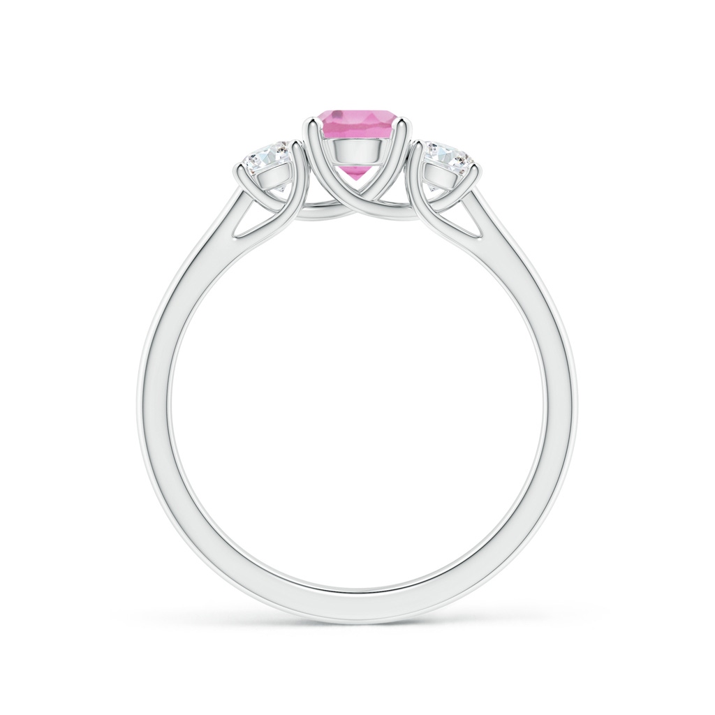 5mm AA Classic Round Pink Tourmaline and Diamond Three Stone Ring in White Gold Side 1