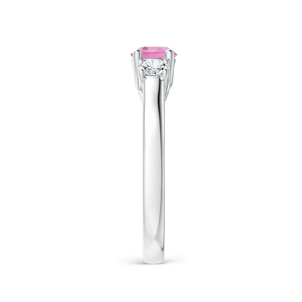 5mm AA Classic Round Pink Tourmaline and Diamond Three Stone Ring in White Gold Side 2