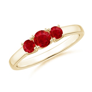 4mm AAA Classic Round Ruby Three Stone Ring in Yellow Gold