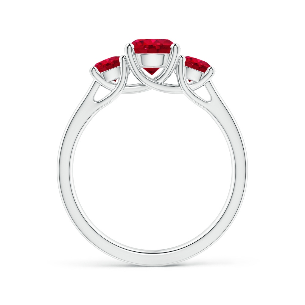 6mm AAA Classic Round Ruby Three Stone Ring in White Gold Side 1