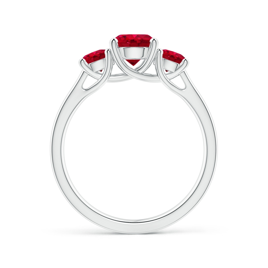 6mm AAA Classic Round Ruby Three Stone Ring in White Gold side 1