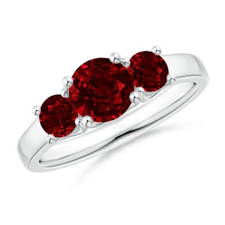 6mm AAAA Classic Round Ruby Three Stone Ring in P950 Platinum