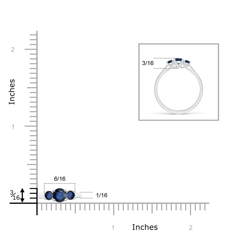 4mm AA Classic Round Sapphire Three Stone Ring in P950 Platinum ruler