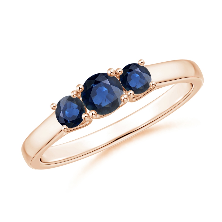 4mm AA Classic Round Sapphire Three Stone Ring in Rose Gold 