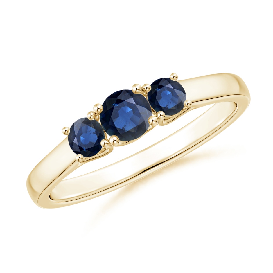 4mm AA Classic Round Sapphire Three Stone Ring in Yellow Gold 