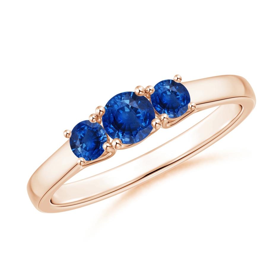 4mm AAA Classic Round Sapphire Three Stone Ring in Rose Gold 