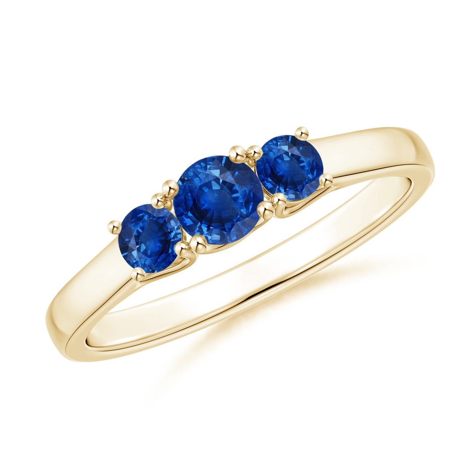 4mm AAA Classic Round Sapphire Three Stone Ring in Yellow Gold 