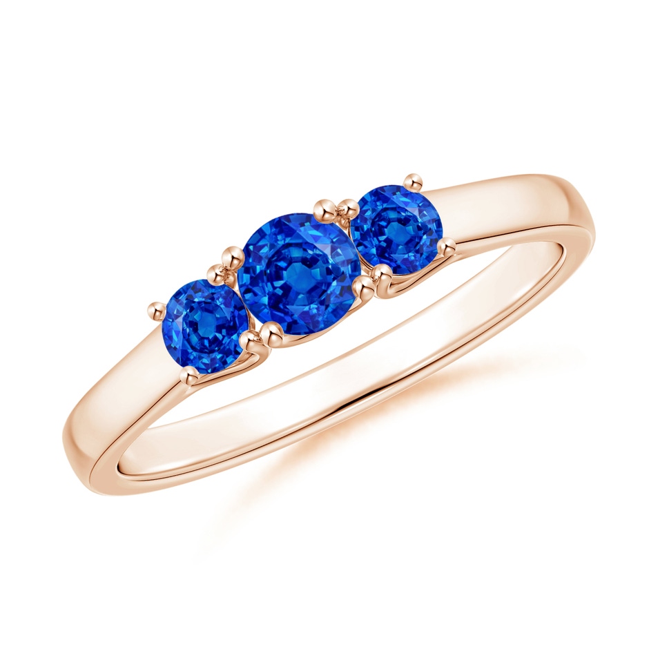 4mm AAAA Classic Round Sapphire Three Stone Ring in Rose Gold 