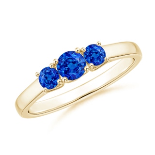 4mm AAAA Classic Round Sapphire Three Stone Ring in Yellow Gold