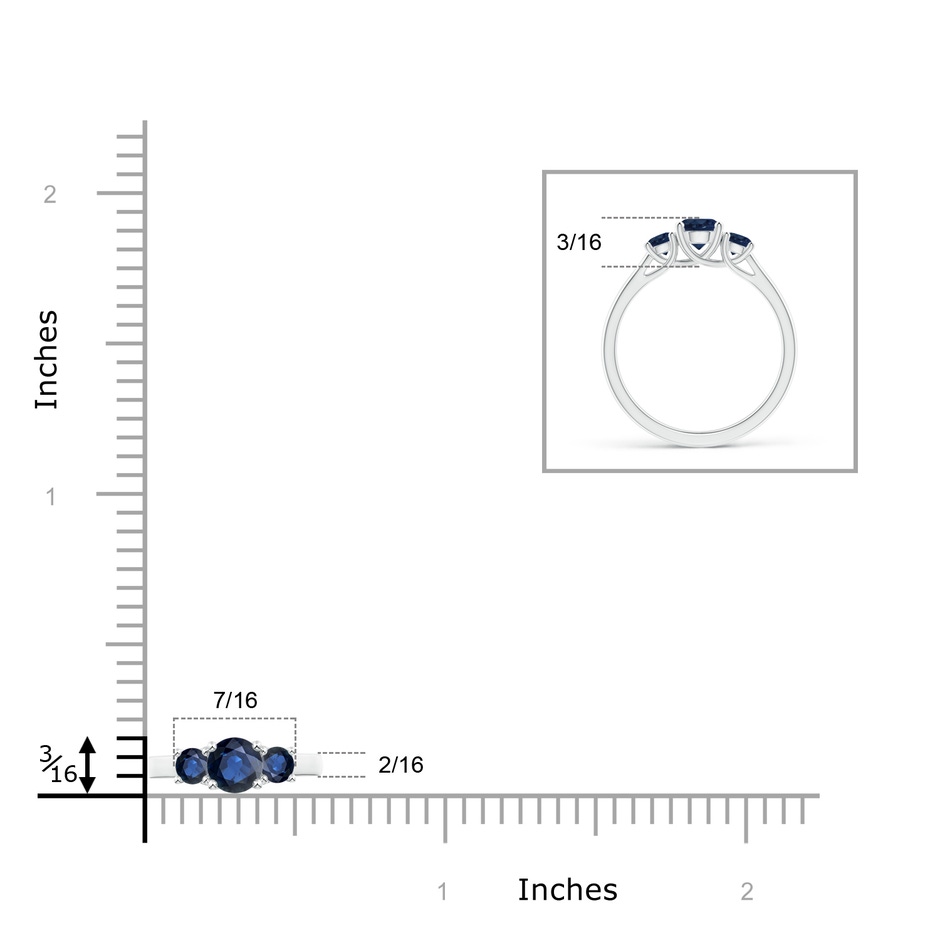 5mm AA Classic Round Sapphire Three Stone Ring in P950 Platinum ruler