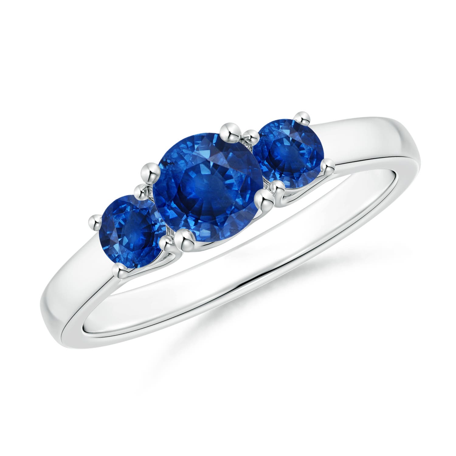 5mm AAA Classic Round Sapphire Three Stone Ring in P950 Platinum