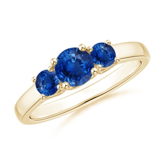 5mm AAA Classic Round Sapphire Three Stone Ring in Yellow Gold