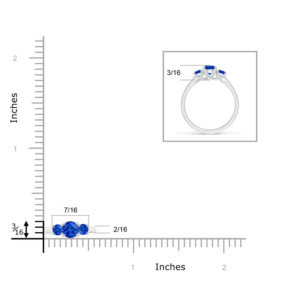 5mm AAAA Classic Round Sapphire Three Stone Ring in P950 Platinum ruler