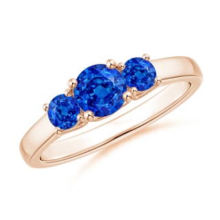 5mm AAAA Classic Round Sapphire Three Stone Ring in Rose Gold