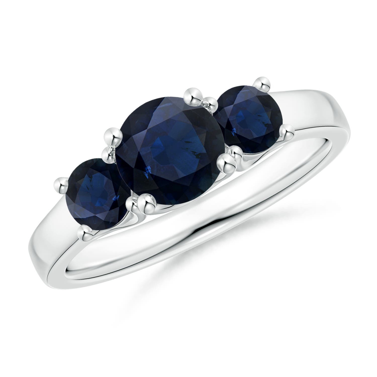 6mm A Classic Round Sapphire Three Stone Ring in P950 Platinum