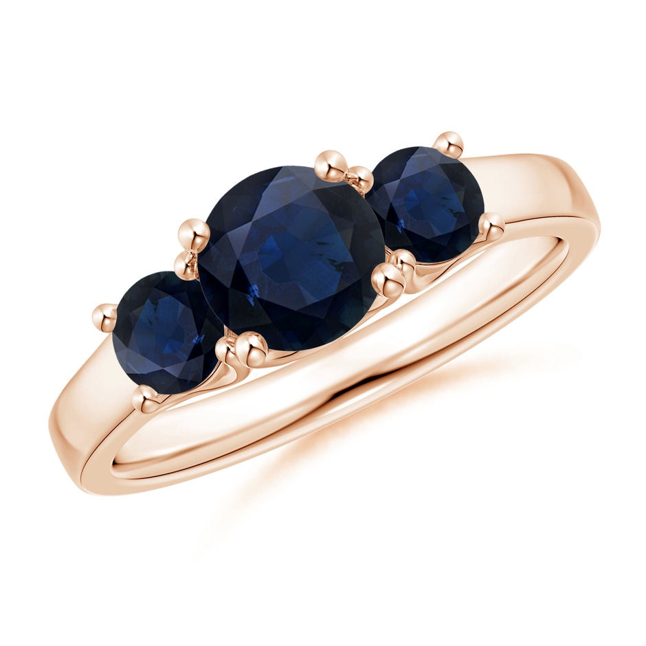 6mm A Classic Round Sapphire Three Stone Ring in Rose Gold 