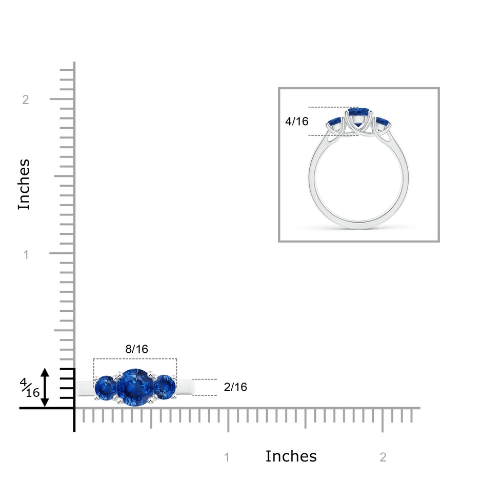 6mm AAA Classic Round Sapphire Three Stone Ring in P950 Platinum ruler
