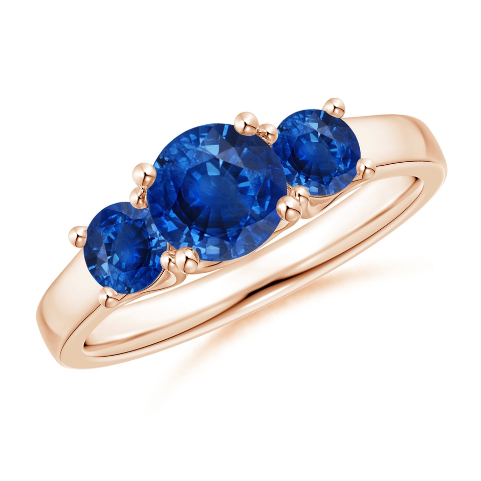 6mm AAA Classic Round Sapphire Three Stone Ring in Rose Gold 