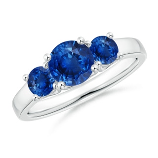 6mm AAA Classic Round Sapphire Three Stone Ring in White Gold