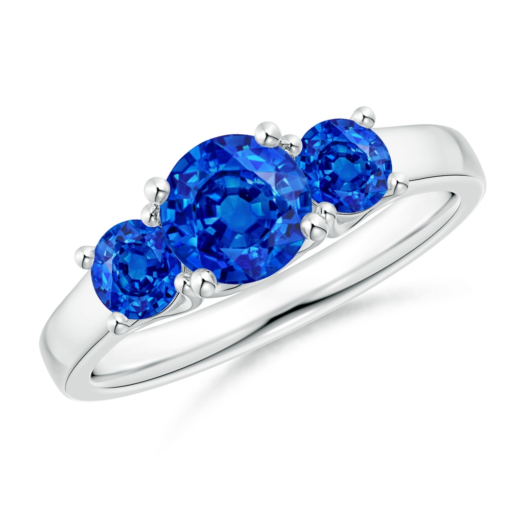 6mm AAAA Classic Round Sapphire Three Stone Ring in White Gold
