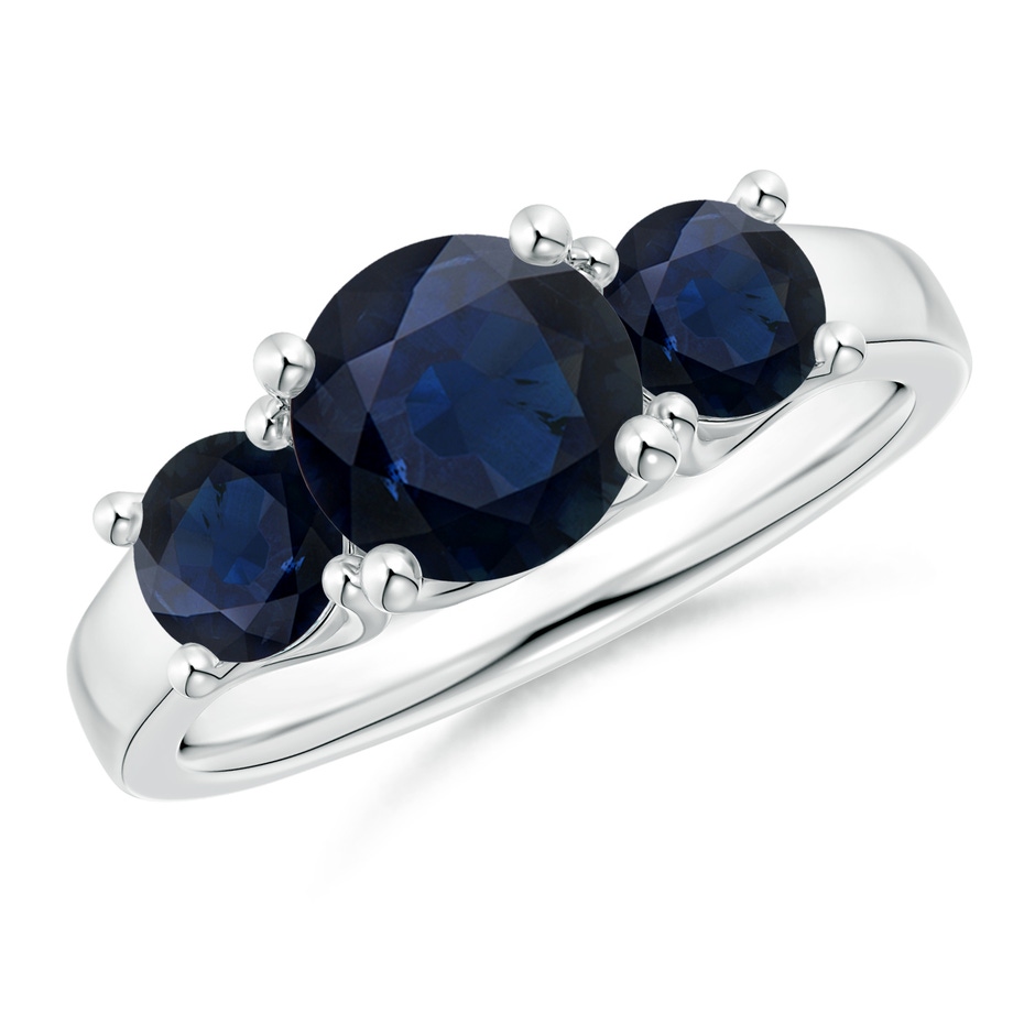7mm A Classic Round Sapphire Three Stone Ring in White Gold 