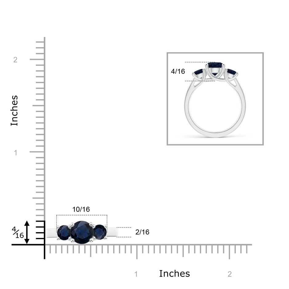 7mm A Classic Round Sapphire Three Stone Ring in White Gold ruler