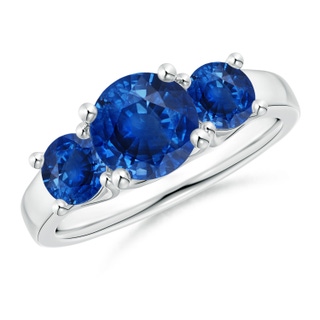 7mm AAA Classic Round Sapphire Three Stone Ring in White Gold