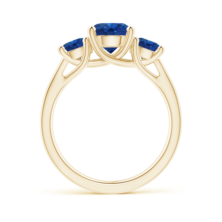7mm AAA Classic Round Sapphire Three Stone Ring in Yellow Gold side-1