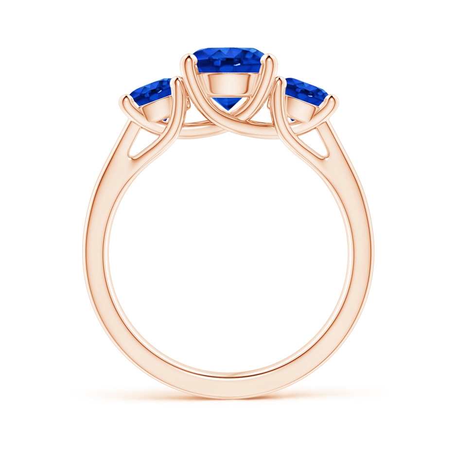 7mm AAAA Classic Round Sapphire Three Stone Ring in Rose Gold side-1