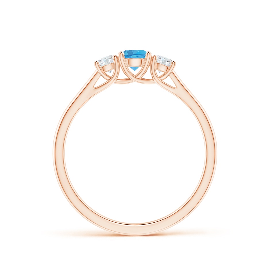 4mm AA Classic Round Swiss Blue Topaz and Diamond Three Stone Ring in Rose Gold side-1
