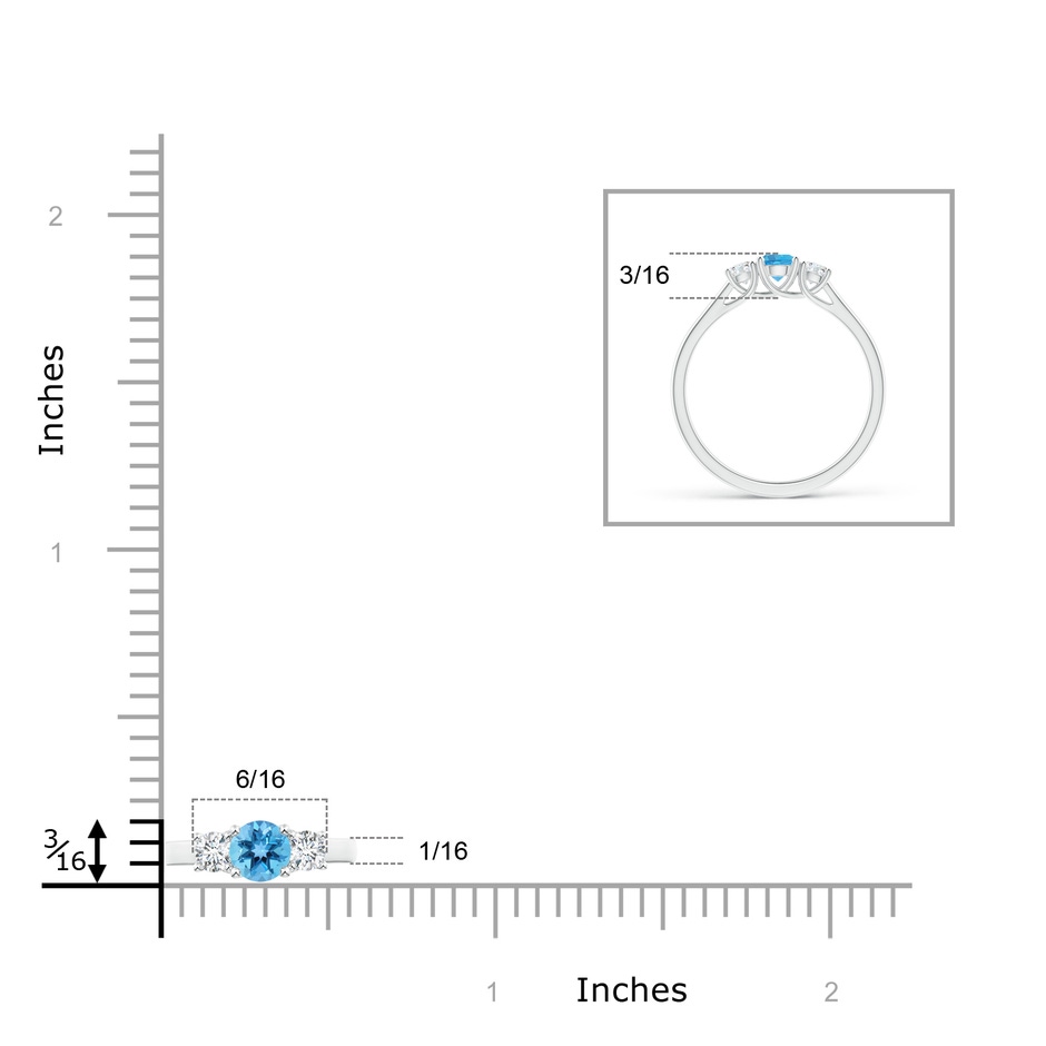 4mm AA Classic Round Swiss Blue Topaz and Diamond Three Stone Ring in White Gold ruler