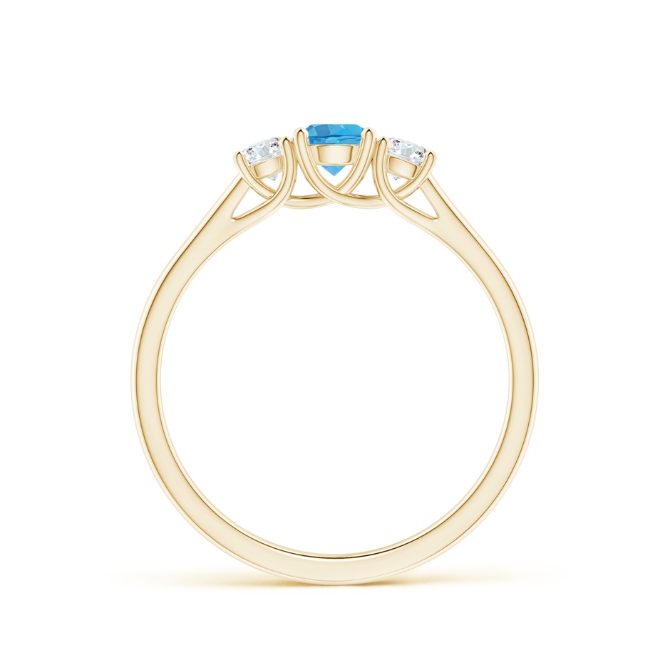 4mm AA Classic Round Swiss Blue Topaz and Diamond Three Stone Ring in Yellow Gold side-1