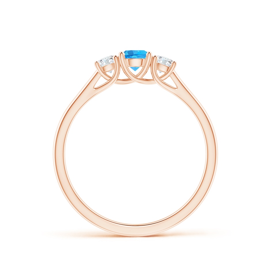 4mm AAA Classic Round Swiss Blue Topaz and Diamond Three Stone Ring in Rose Gold side-1
