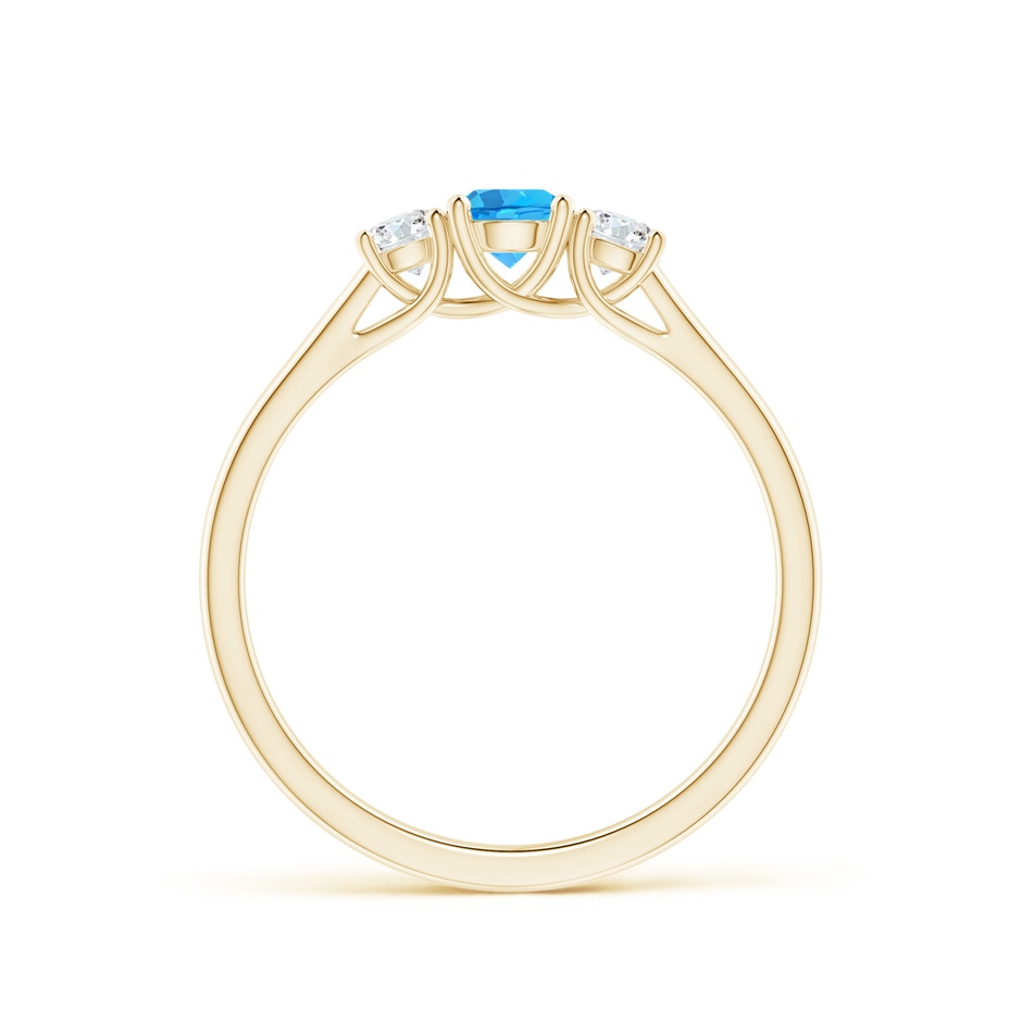 4mm AAA Classic Round Swiss Blue Topaz and Diamond Three Stone Ring in Yellow Gold side-1