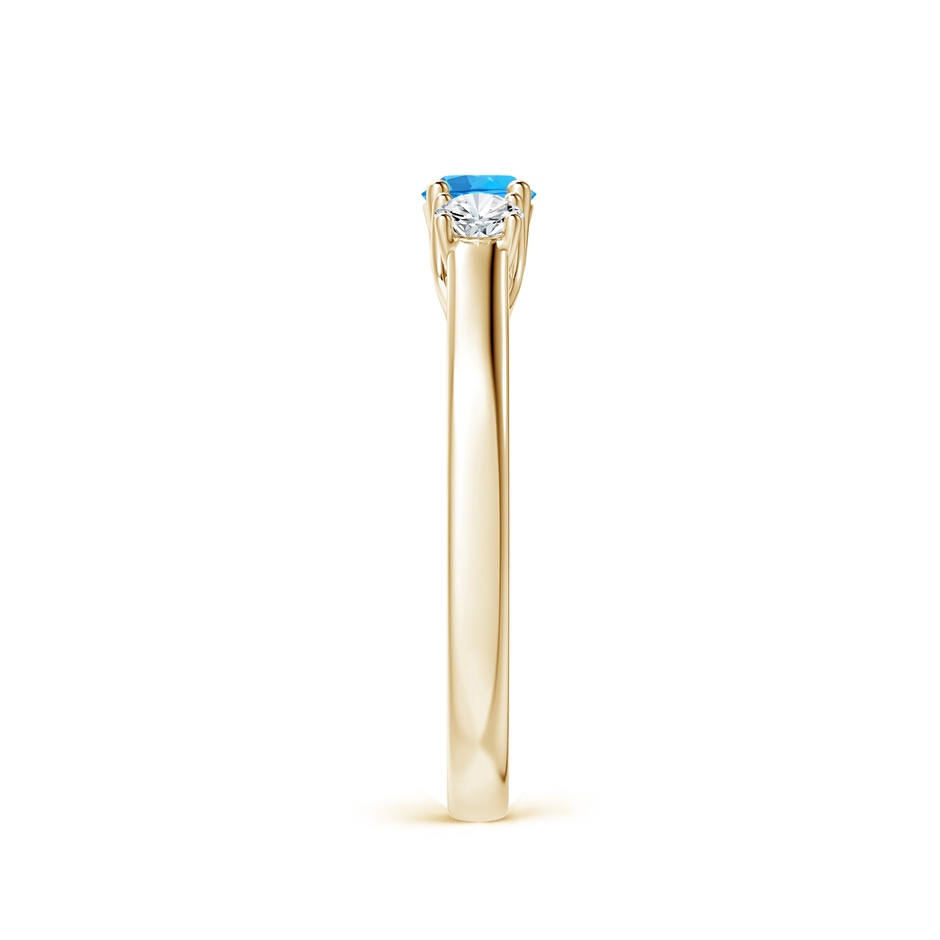 4mm AAA Classic Round Swiss Blue Topaz and Diamond Three Stone Ring in Yellow Gold side-2