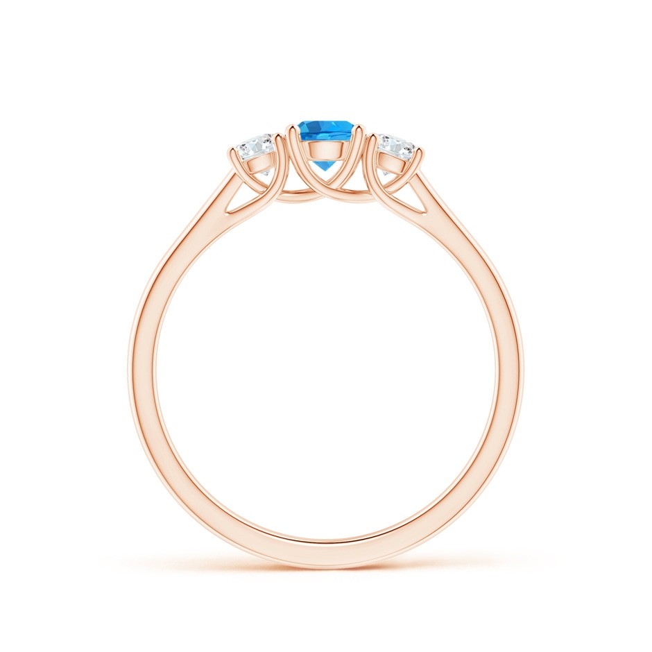 4mm AAAA Classic Round Swiss Blue Topaz and Diamond Three Stone Ring in Rose Gold side-1
