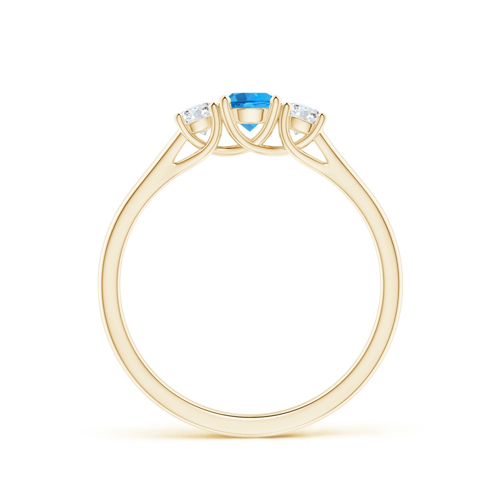4mm AAAA Classic Round Swiss Blue Topaz and Diamond Three Stone Ring in Yellow Gold - side_1