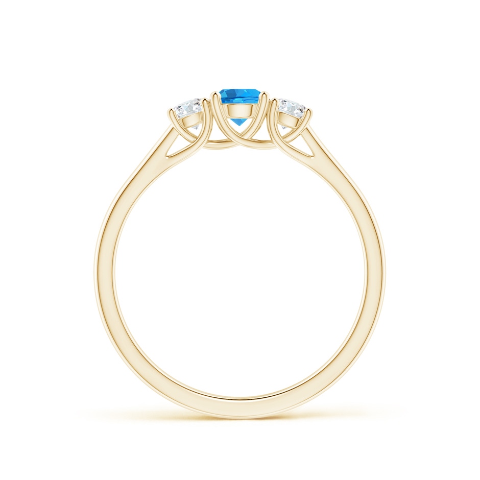 4mm AAAA Classic Round Swiss Blue Topaz and Diamond Three Stone Ring in Yellow Gold side-1