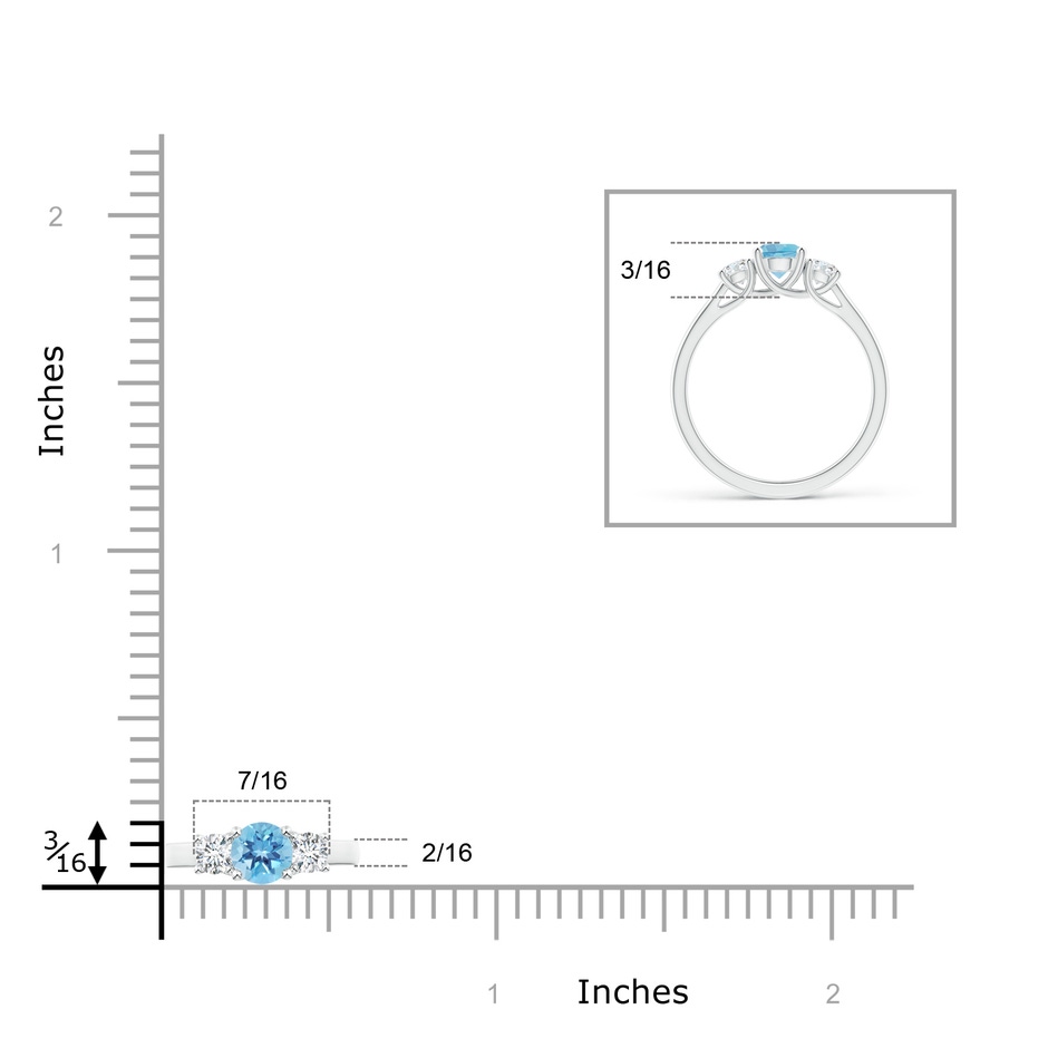 5mm A Classic Round Swiss Blue Topaz and Diamond Three Stone Ring in P950 Platinum ruler