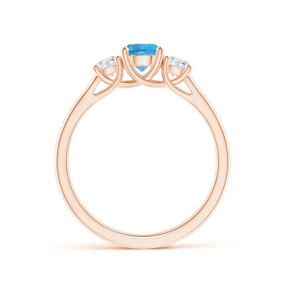 5mm AA Classic Round Swiss Blue Topaz and Diamond Three Stone Ring in Rose Gold side-1
