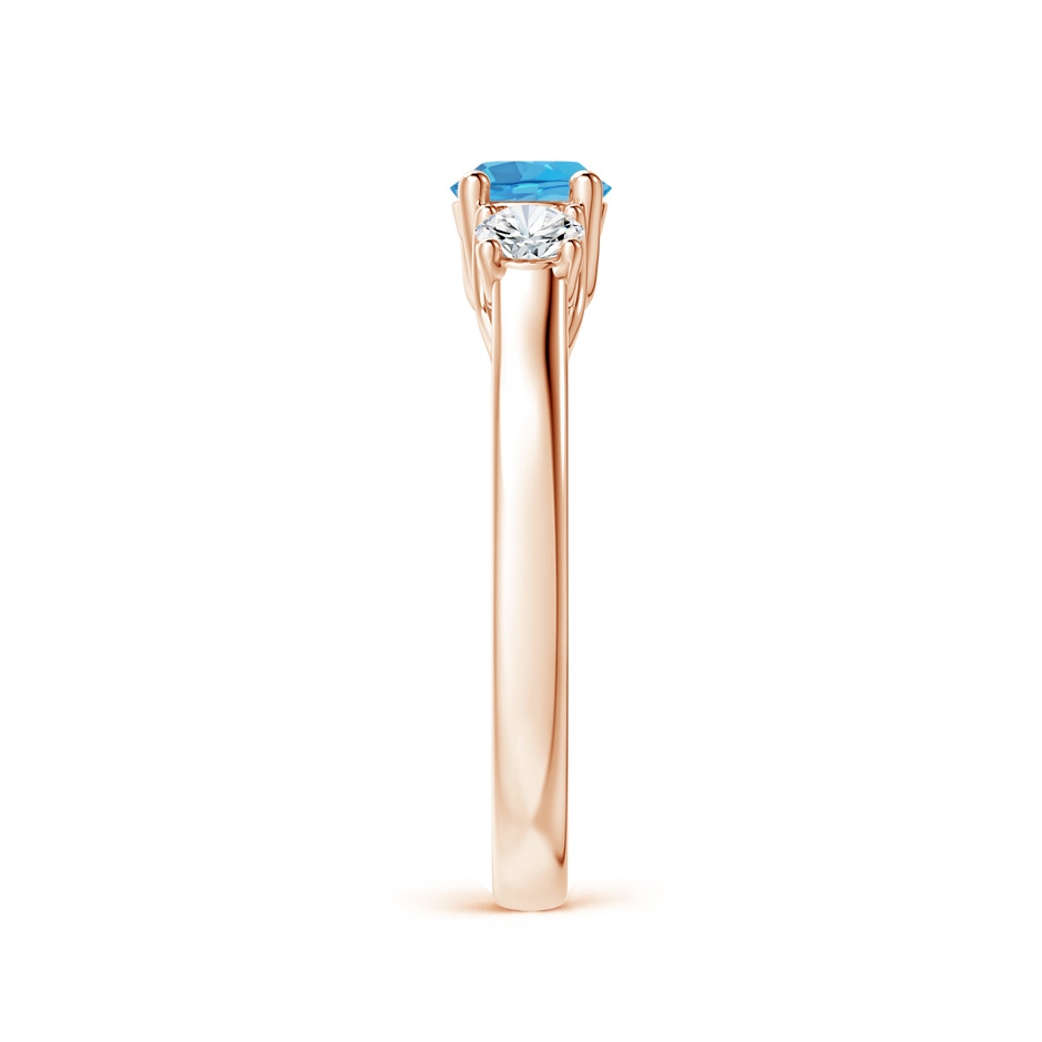 5mm AA Classic Round Swiss Blue Topaz and Diamond Three Stone Ring in Rose Gold side-2